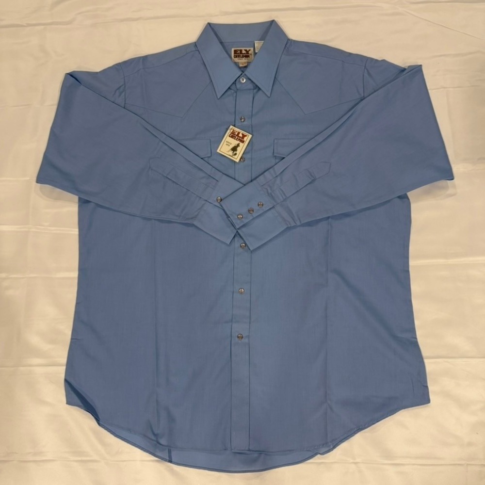 Ely Cattleman Western Shirt Mens XL Blue Pearl Snap Long Sleeve Pointed Yoke NWT